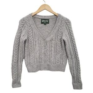 American Eagle Outfitters Cable Knit V Neck Button Cardigan Grey Womens S Preppy